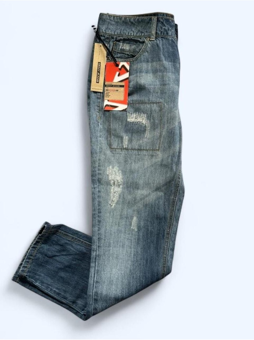 NTW Dkny Women's Straight Leg Light Blue Distressed Jeans